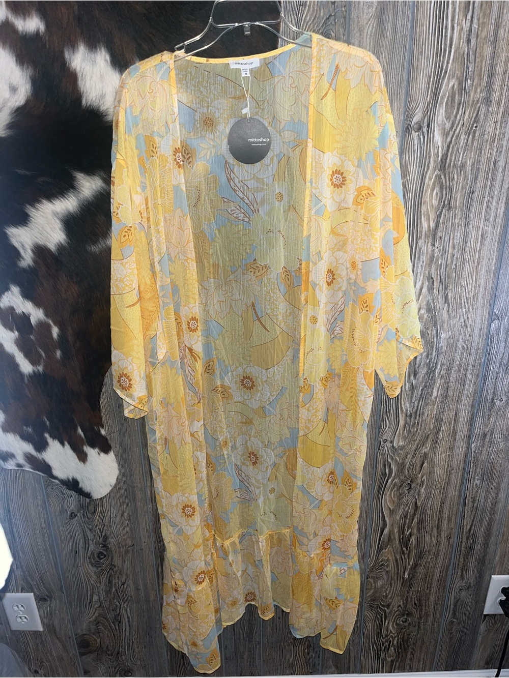 mittoshop Yellow Floral Sheer Maxi Duster nwt size medium